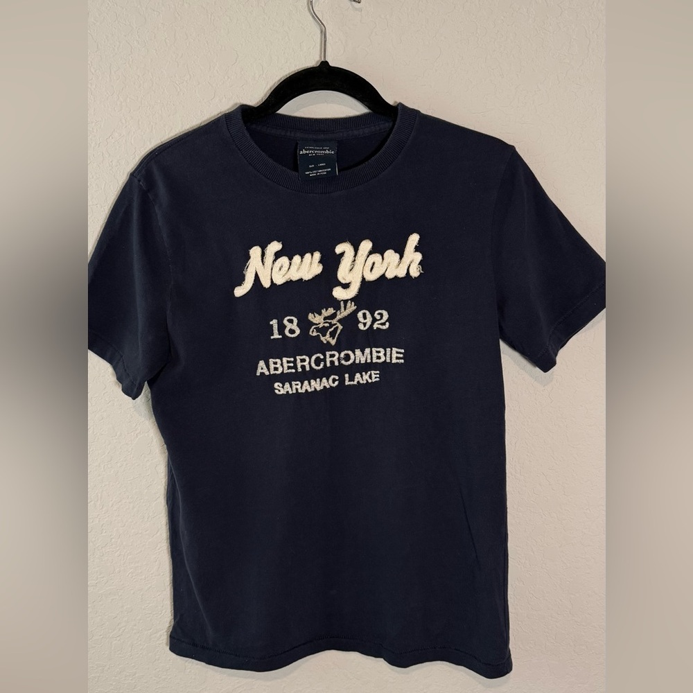Vintage Y2K Abercrombie & Fitch Youth  T-Shirt Navy Blue Size L